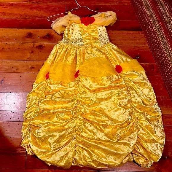 green emerald velvet dress Once Upon a Time Emilie De Ravin As Belle, Gold Dress in Diner, Rose Petal  in Hand 8 X 10 Inch Photo at Amazon's Entertainment Collectibles Store main image 1